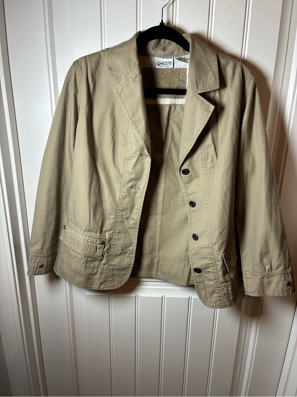 Chico's Beige Casual Cotton Blazer Jacket